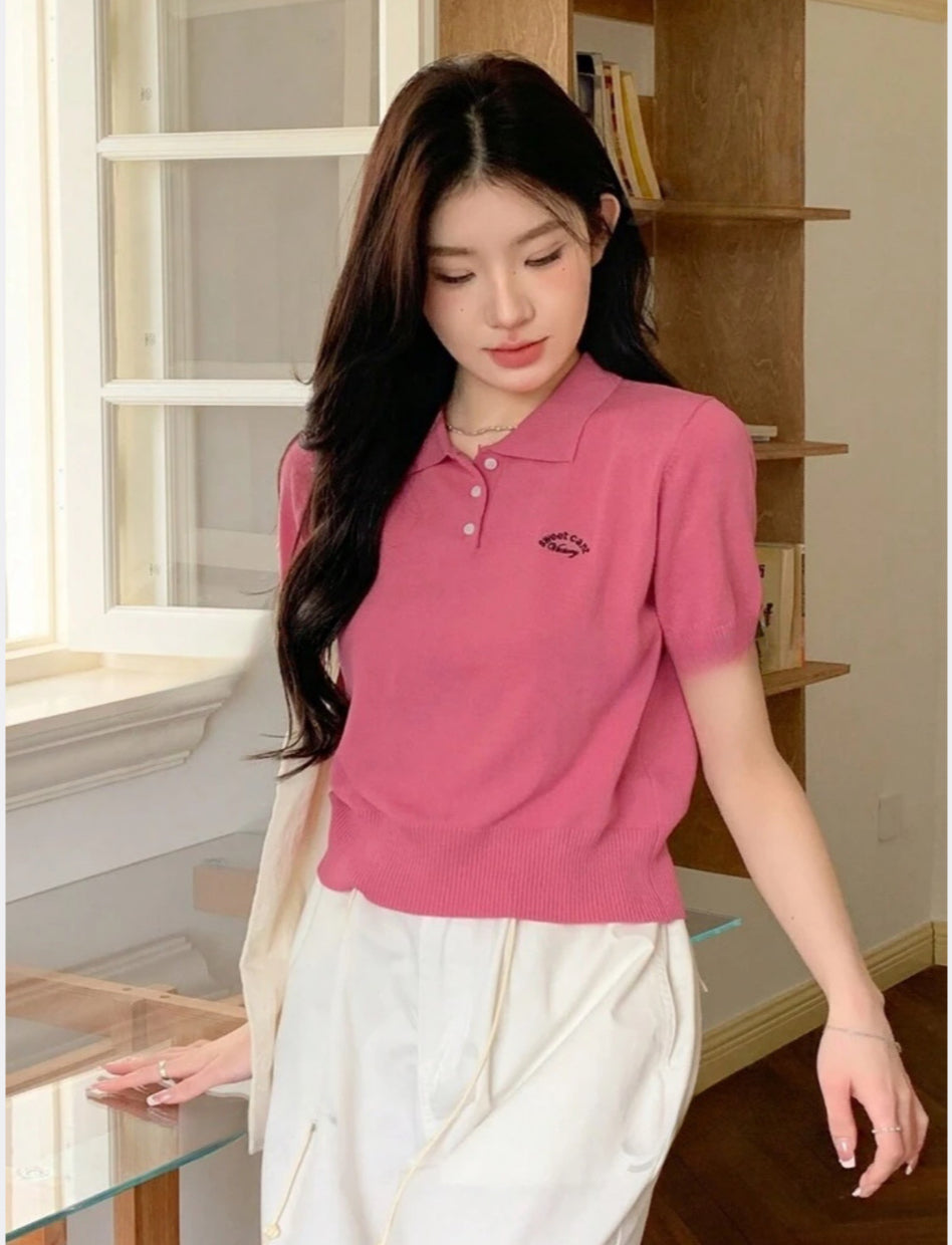 Polo pink breasted button