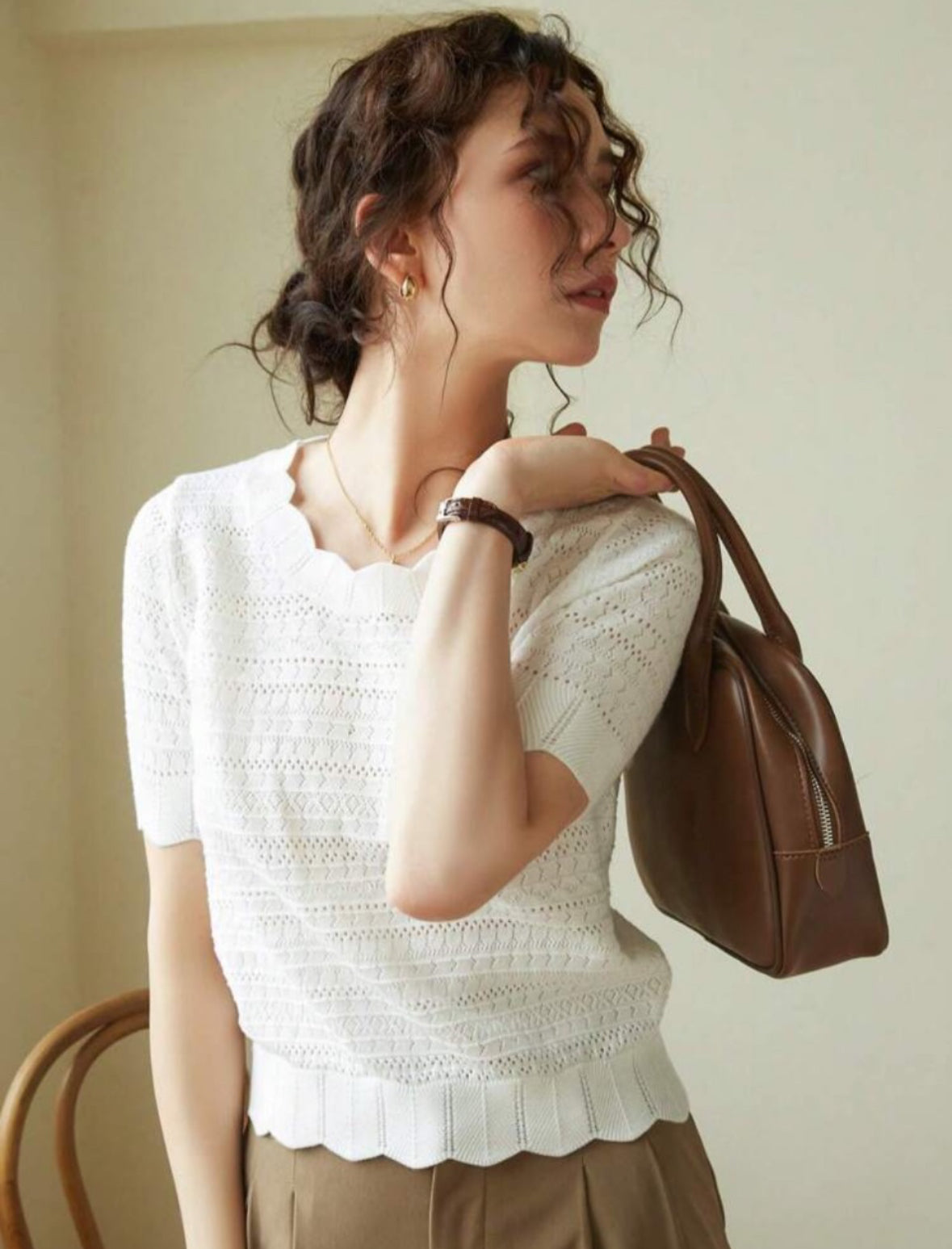 Top casual en maille (Blanc)