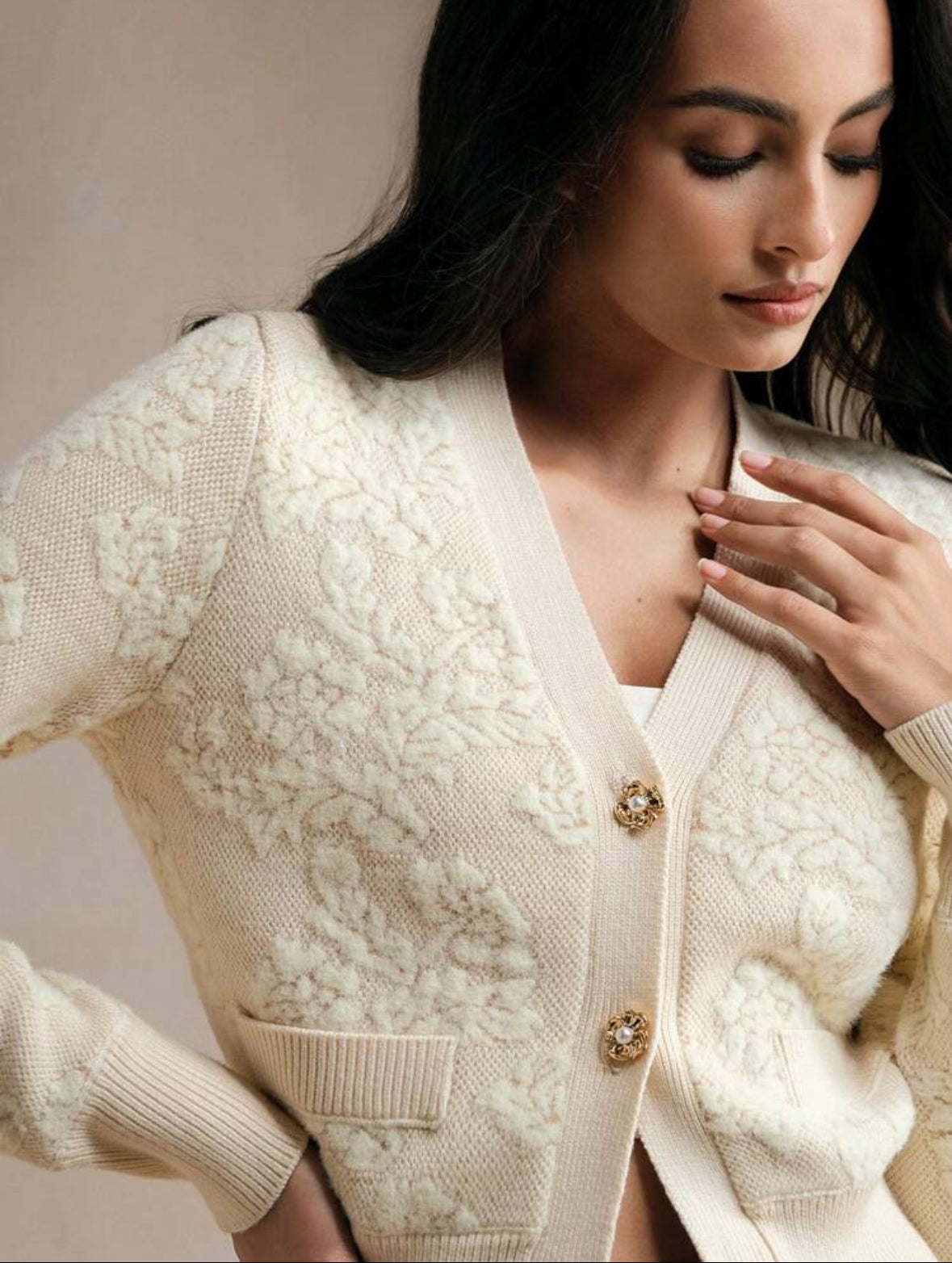 Cardigan Tricoté à Manches col en V