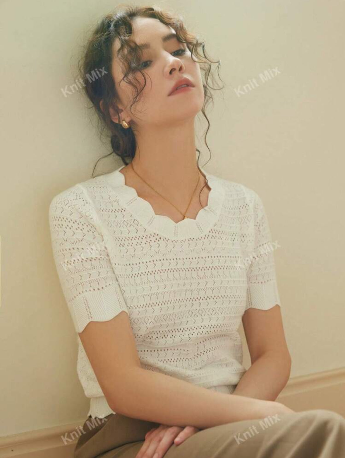 Top casual en maille (Blanc)