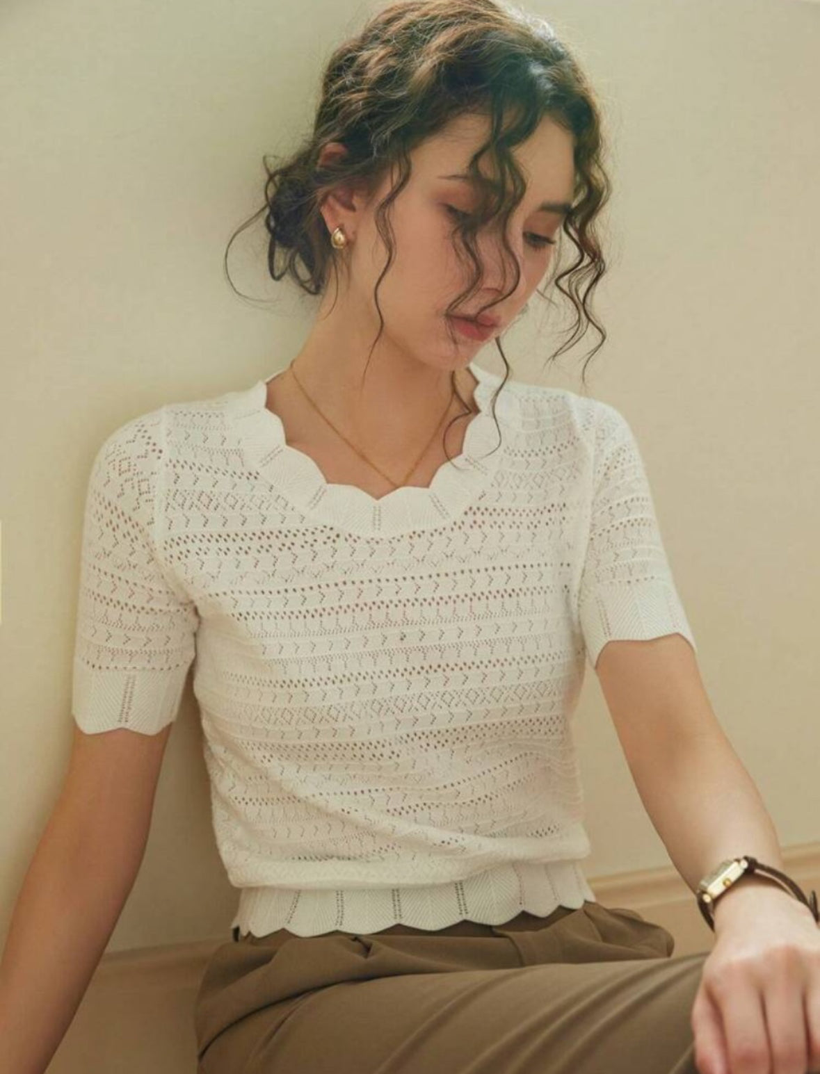 Top casual en maille (Blanc)