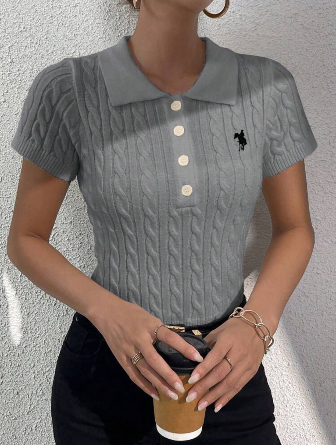 Top tricoté casual à col polo