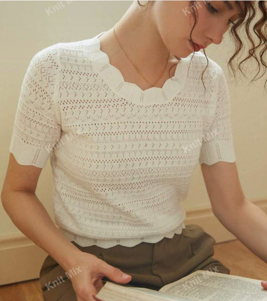 Top casual en maille (Blanc)