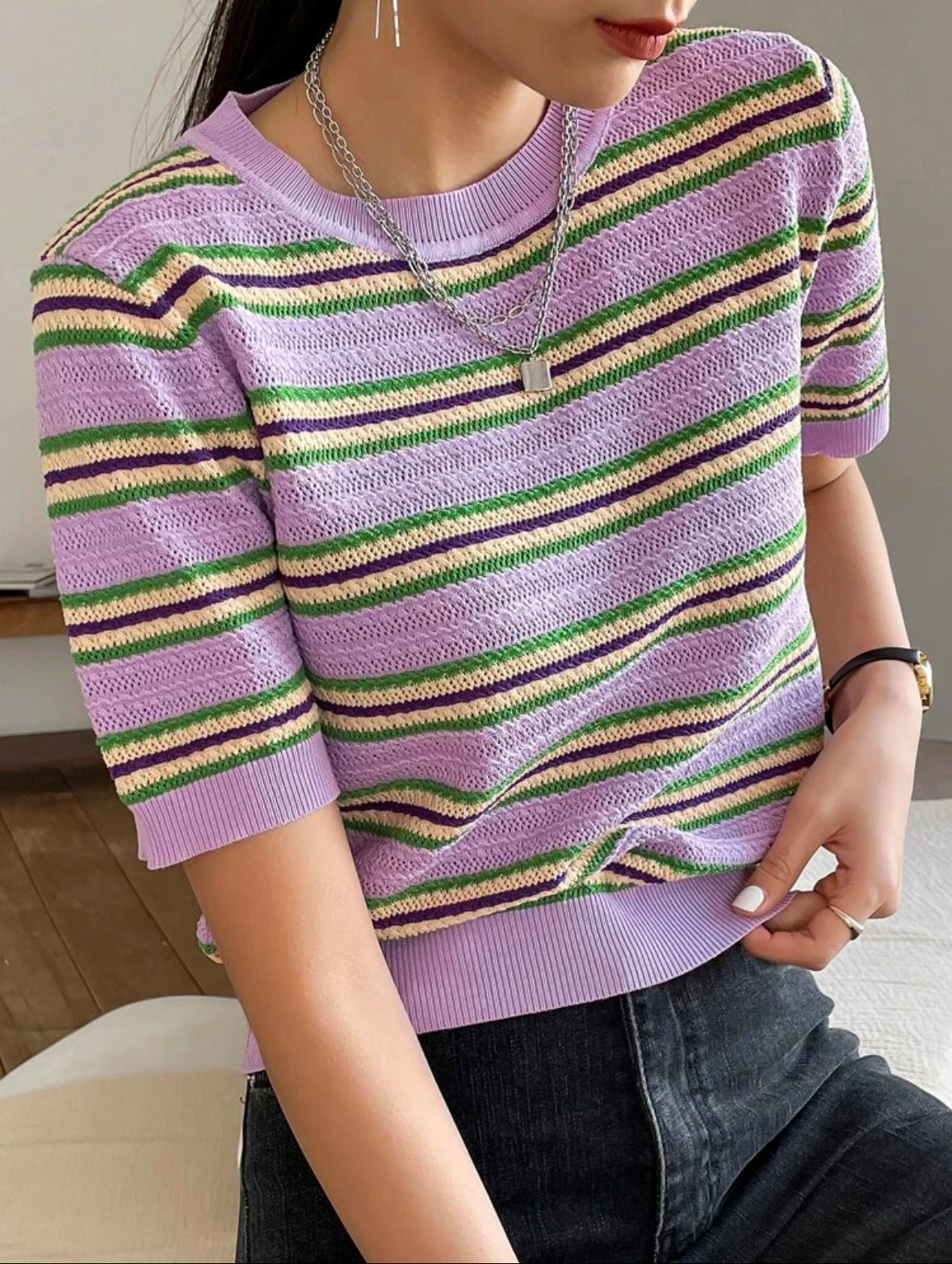 Top en tricot à rayures
