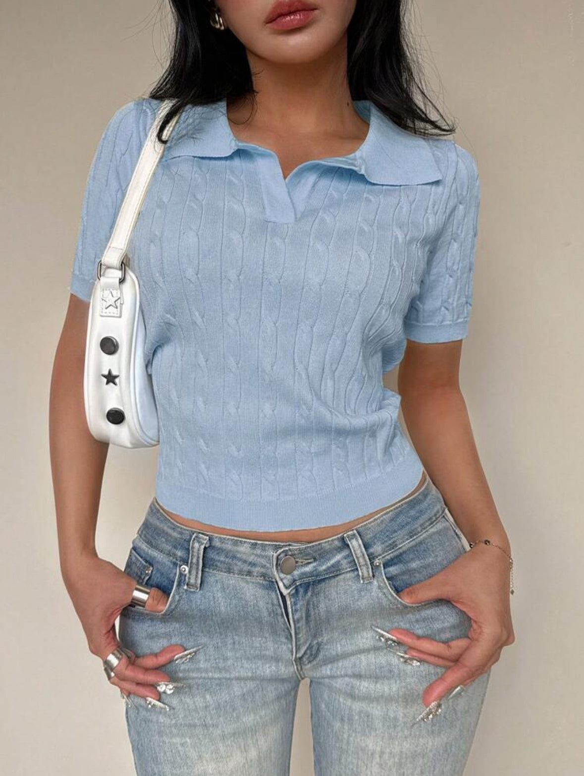 Polo tricoté (Bleu-ciel)
