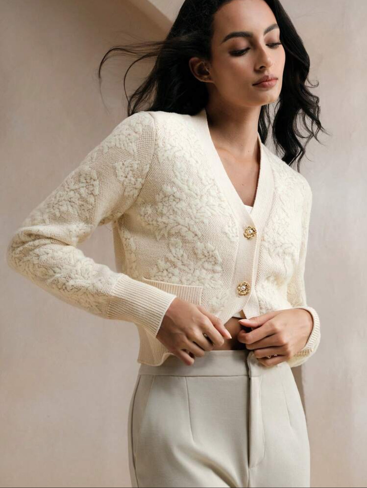Cardigan Tricoté à Manches col en V