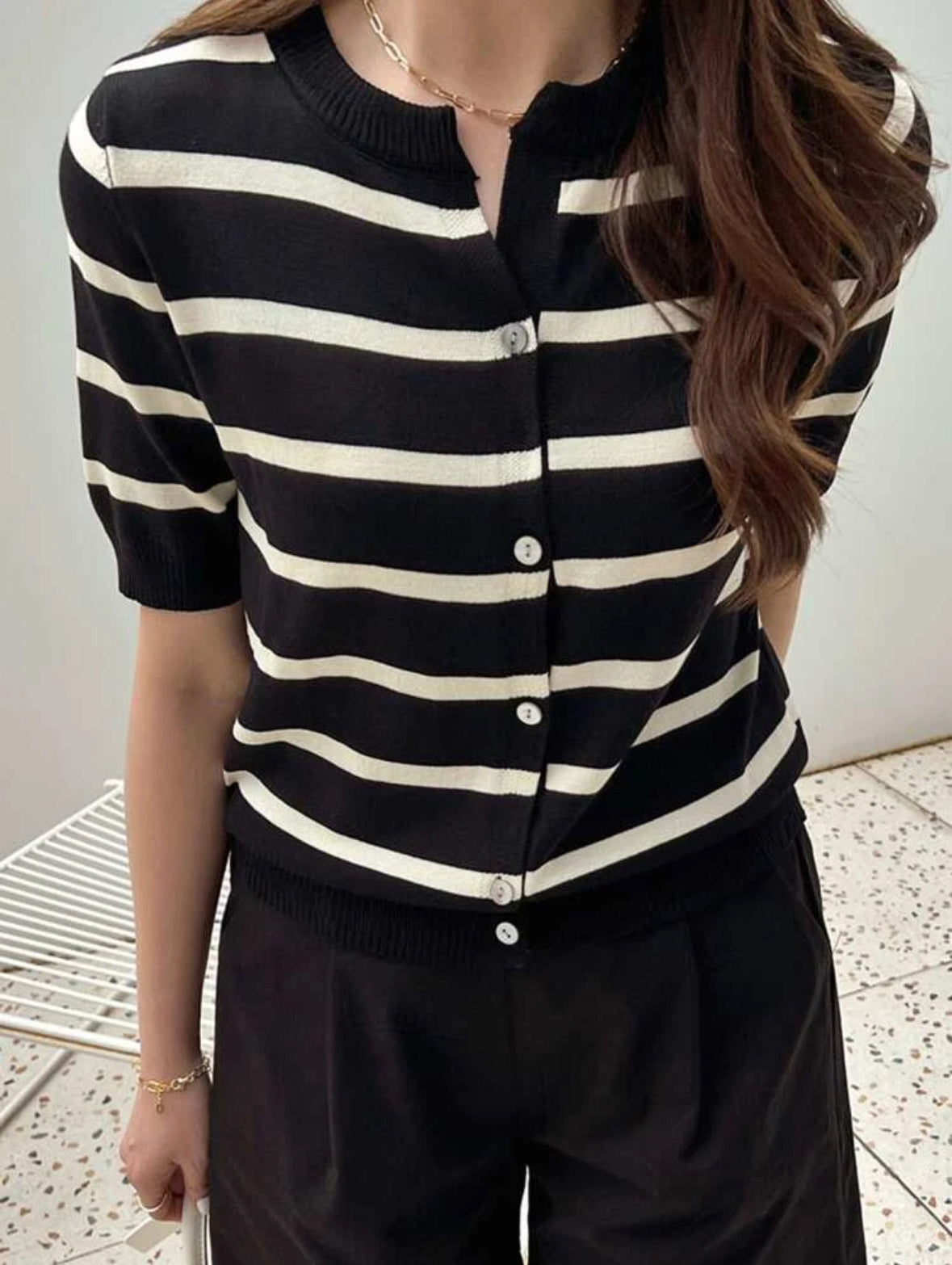 Spring cardigan blue (Noir/beige)