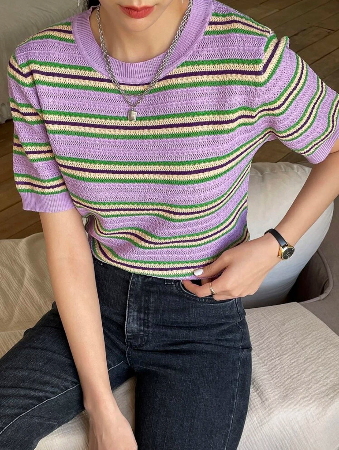 Top en tricot à rayures
