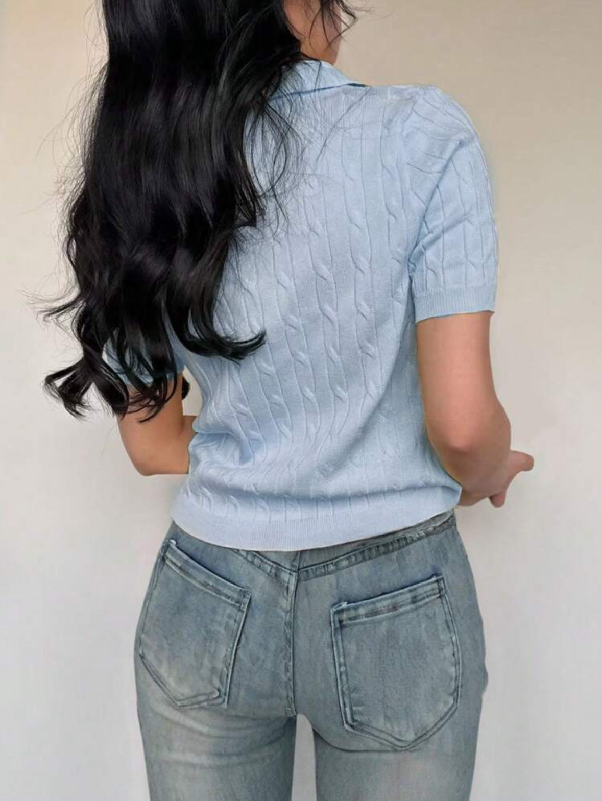 Polo tricoté (Bleu-ciel)