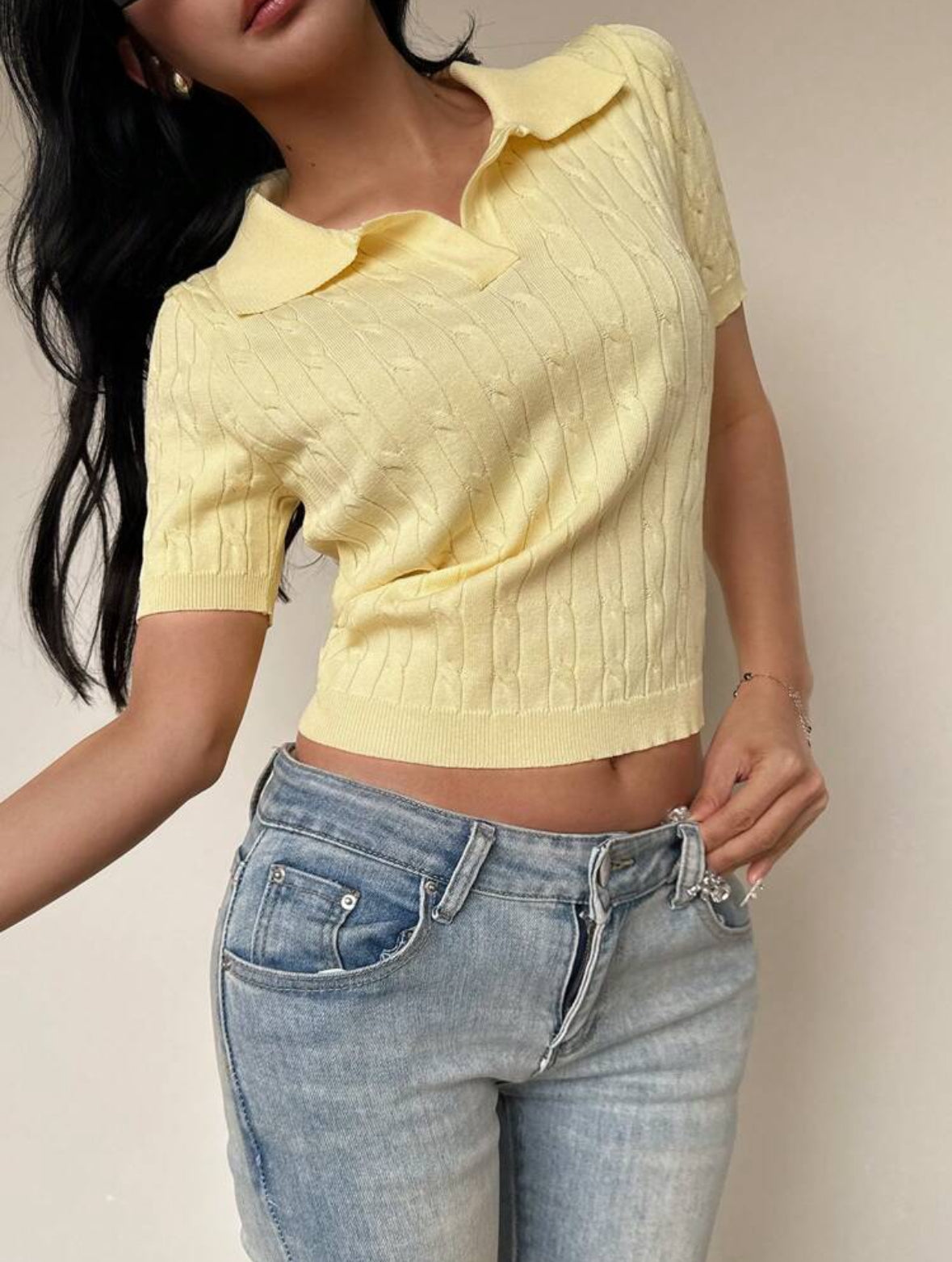 Polo tricoté  (Jaune)