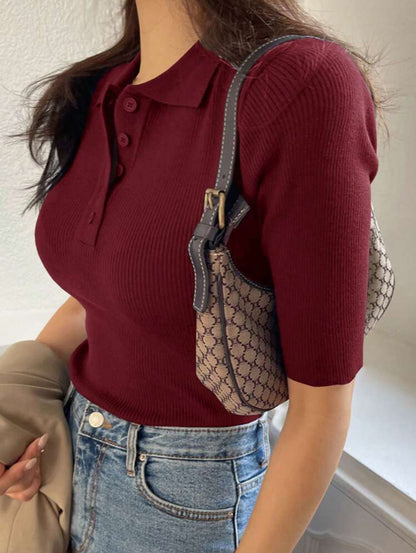 Pull col polo à demi-boutonné tricoté