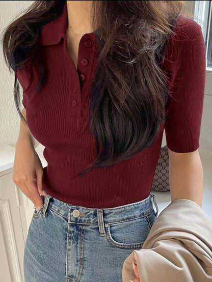 Pull col polo à demi-boutonné tricoté