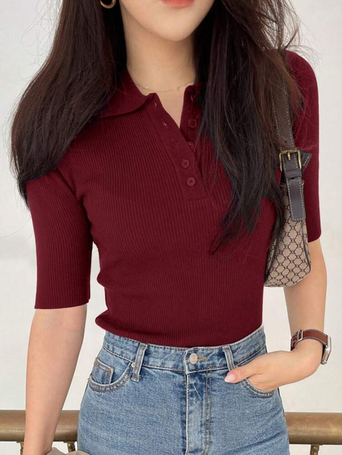 Pull col polo à demi-boutonné tricoté