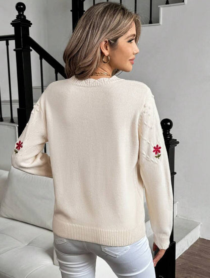 Pull ample décontracté avec broderie florale