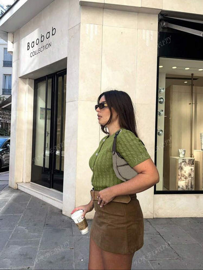 Cardigan en tricot col rond boutonné