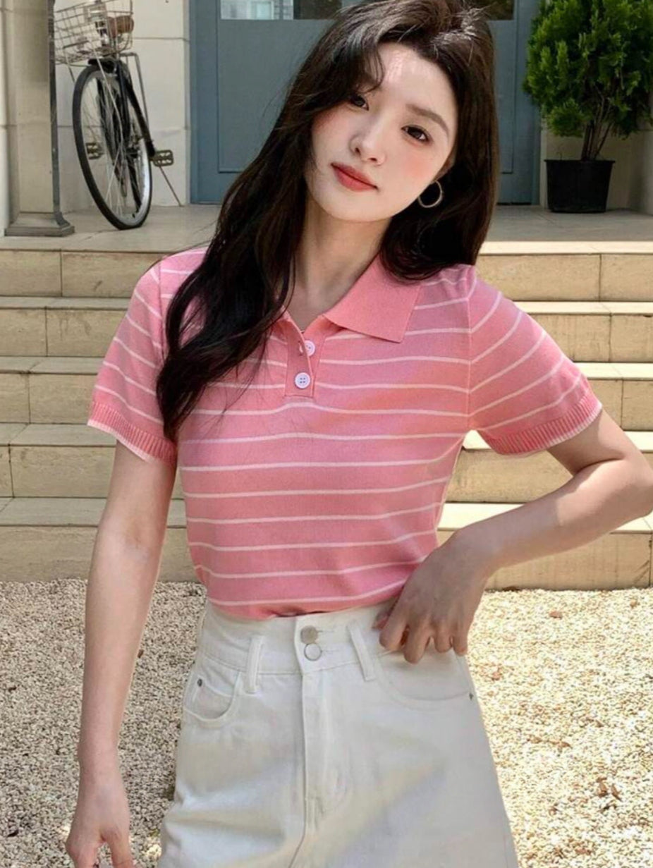 Polo baby pink breasted button