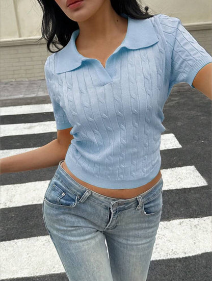 Polo tricoté  (Bleu-ciel)