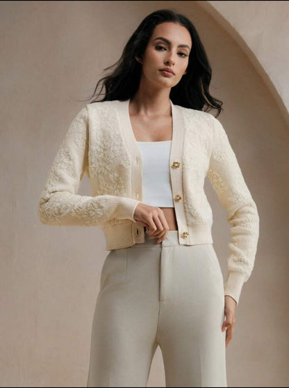 Cardigan Tricoté à Manches col en V