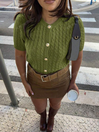 Cardigan en tricot col rond boutonné