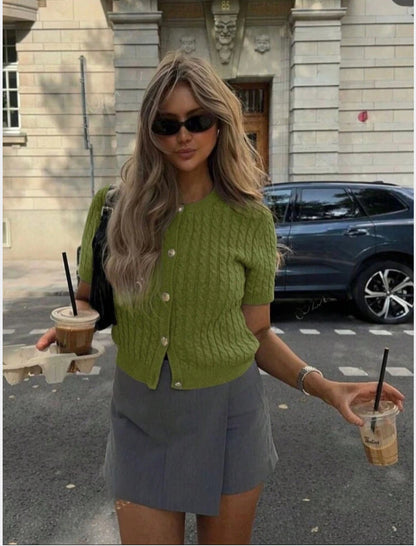 Cardigan en tricot col rond boutonné